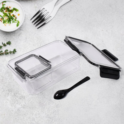 Transparent fresh food boxes twin set with sealed lock lids and spoon