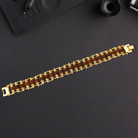 Full view of a Golden Rudraksha Bracelet, showcasing its modern design and spiritual beads.