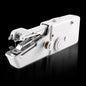 mini electric sewing machine in use, demonstrating its handheld design.
