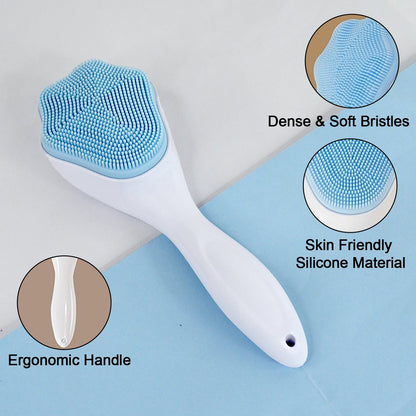 Illustration demonstrating the silicone face scrubber gently cleansing skin.