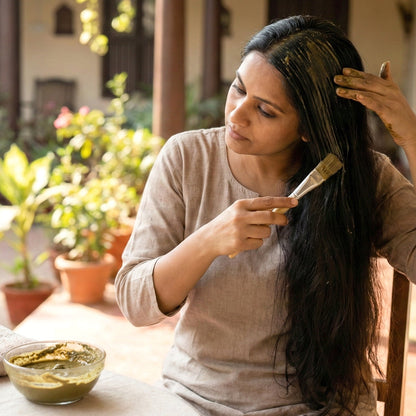 Closeup of herbal Brahmi powder used for hair care and scalp health