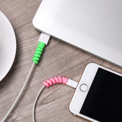 Assorted spiral cable protectors in a 4-pack, ideal for charger cable saving.