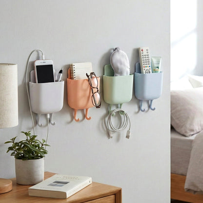 Plastic wall mounted mobile charging holder set of 4 pieces for smartphones and accessories