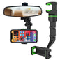 Multifunctional car rear view mobile holder with phone mounted, showcasing easy visibility.