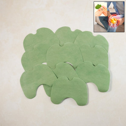 Knee relief patch applied on knee to soothe pain with herbal infusion