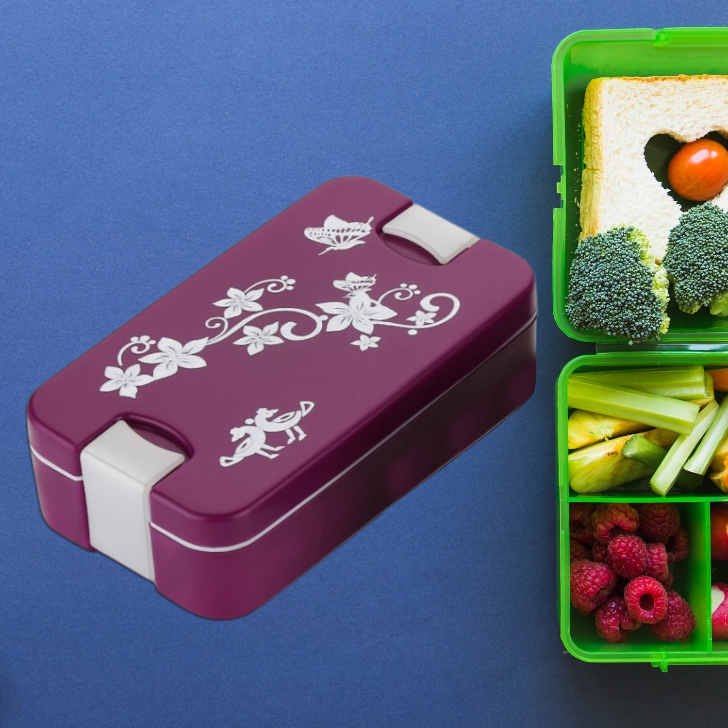Airtight Lunch Box with two compartments, shown from the top, perfect for daily meals.