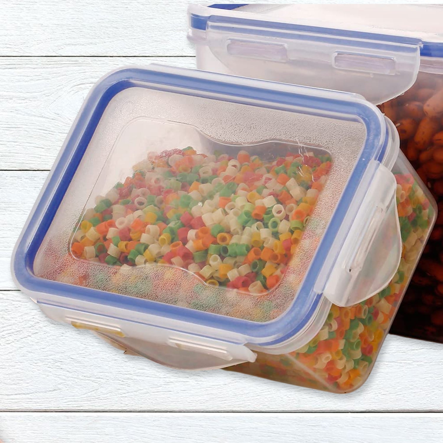 Three airtight plastic food containers in different sizes for versatile use.