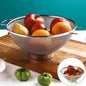 Stainless steel mesh colander with handles showcasing durable kitchen strainer