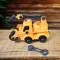 Two vibrant DIY assembly toy engineering vehicles displayed on a white background.