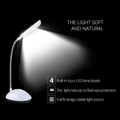 Portable LED desk light with intuitive touch controls on its base.