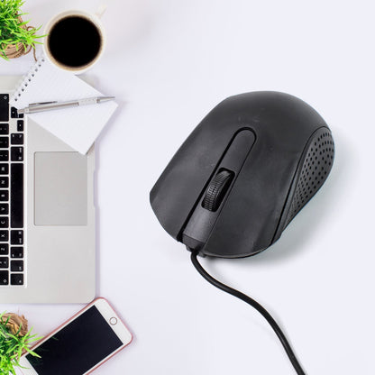 Side view of the ergonomic Compshop Wired Optical Mouse M-022, designed for comfort.