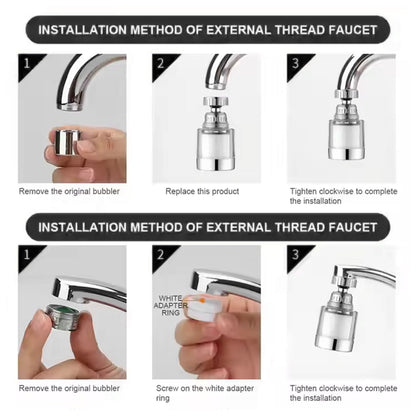 The versatile swivel faucet aerator in a folded position, saving sink space.