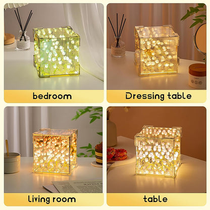 Interior view of the handmade Tulip LED night light with intricate floral arrangement.
