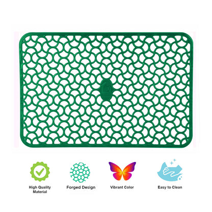 Close-up of durable PVC mats inside a fridge drawer.