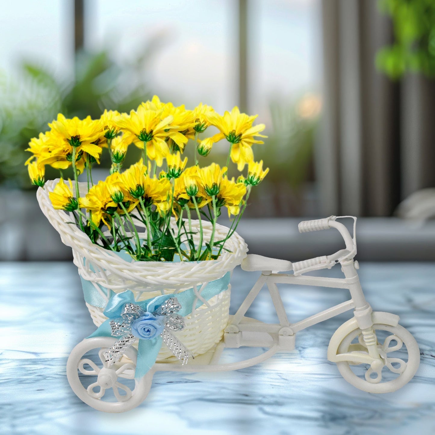 Close-up detailing of bicycle flower pot stand design