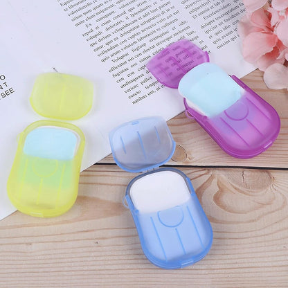Close-up of travel soap sheets mini box for convenient travel hygiene