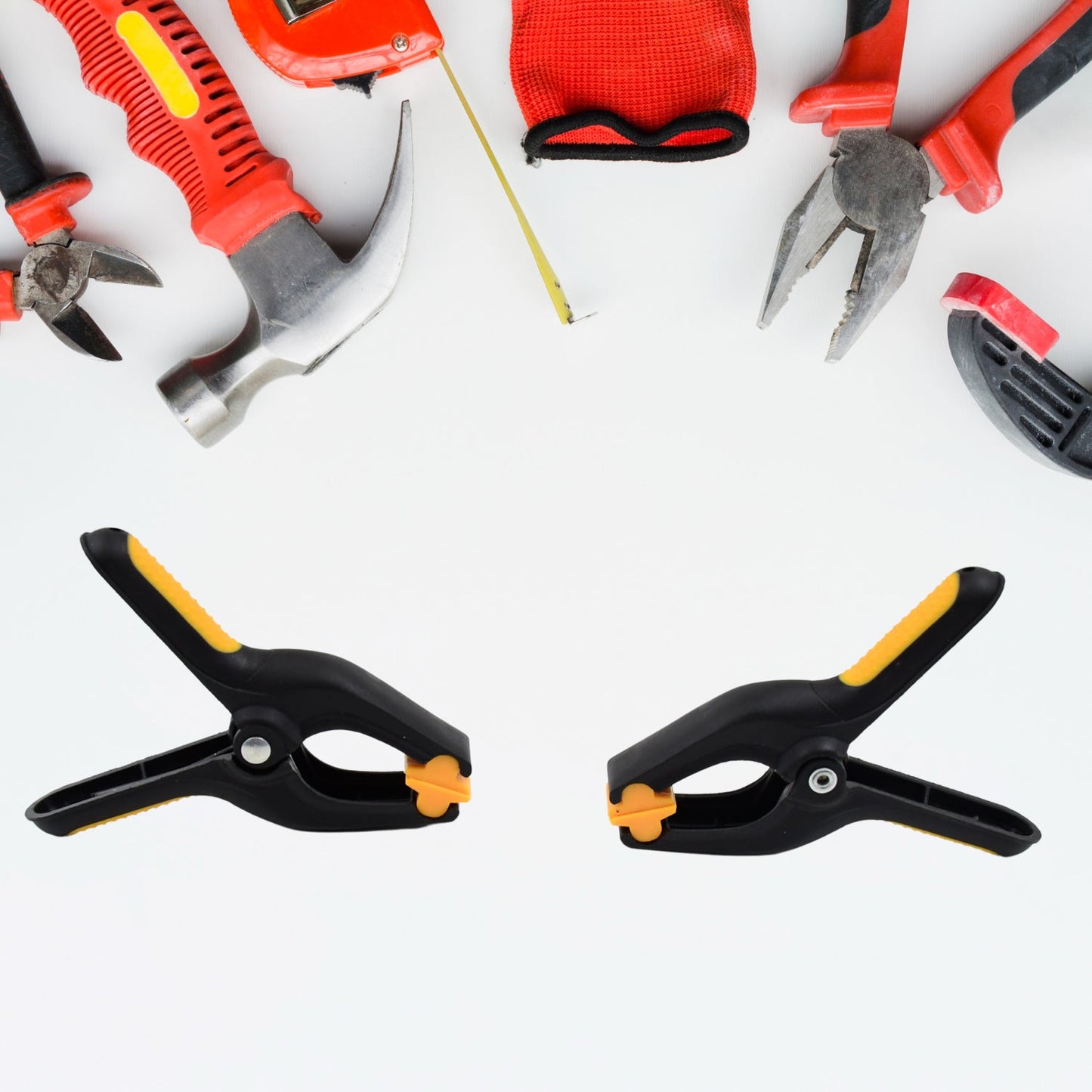 Two 3-inch heavy-duty spring clamps with yellow tips for screen repair.