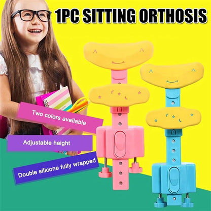 Infographic comparing correct and incorrect sitting postures for children.