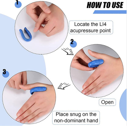 Lifestyle image of someone relaxing with the Acupressure Hand Clip on, promoting calm.