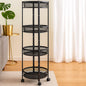 4-layer round metal mesh storage trolley with wheels and spacious baskets