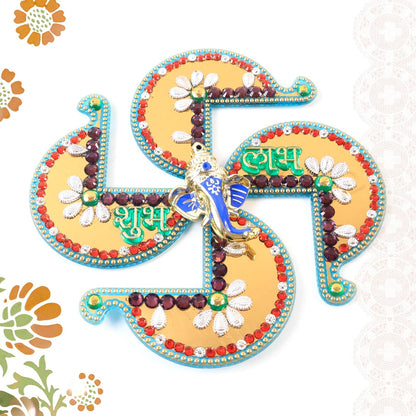 Swastik Shubh Labh wall hanging featuring divine Ganesh idol for spiritual decor
