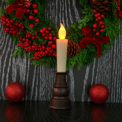 Close-up of premium decorative LED candle flame and classic holder