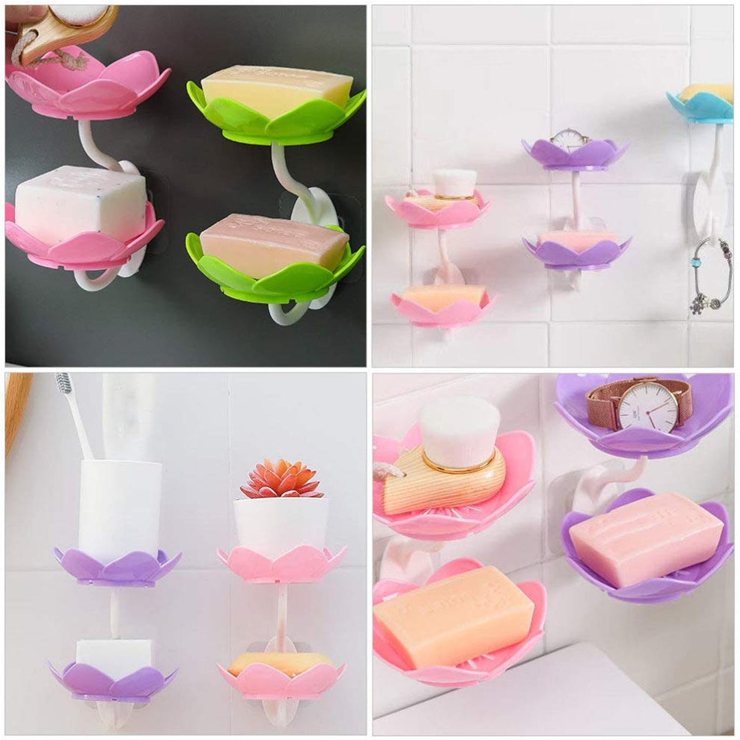 Flower-patterned soap holder with a clear view of its drainage feature for dry soap.