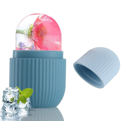 Ergonomic ice roller for face and eyes, designed for a cooling treatment.
