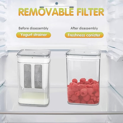 Plastic storage container for strained yogurt with secure lid