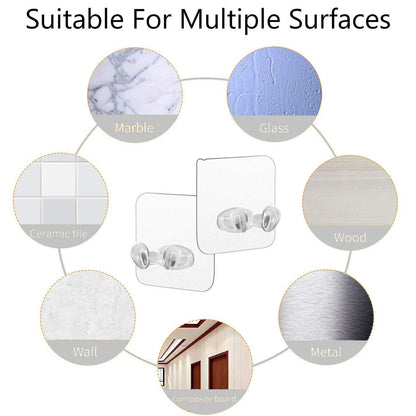 Side view of a sleek, transparent wall hook showcasing its slim design.