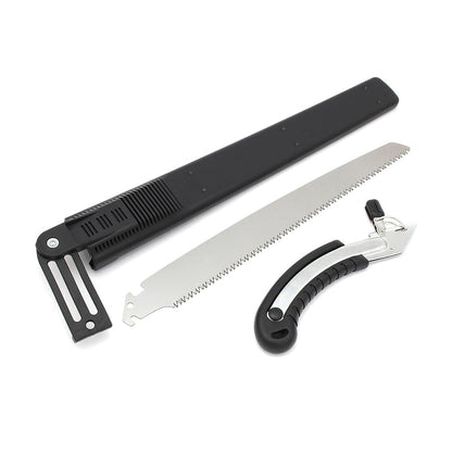 Hand pruning saw with its protective cover, ensuring safe storage.