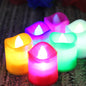 Vibrant multicolor LED tealight candles arranged for festive decoration.