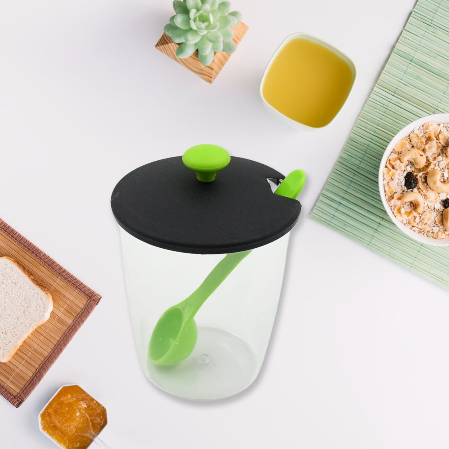 The revolving mechanism of the spice rack, showing how it rotates for convenient access to all jars.