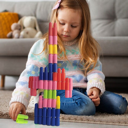 Bullet Blocks for kids in vibrant colours arranged on a white surface.