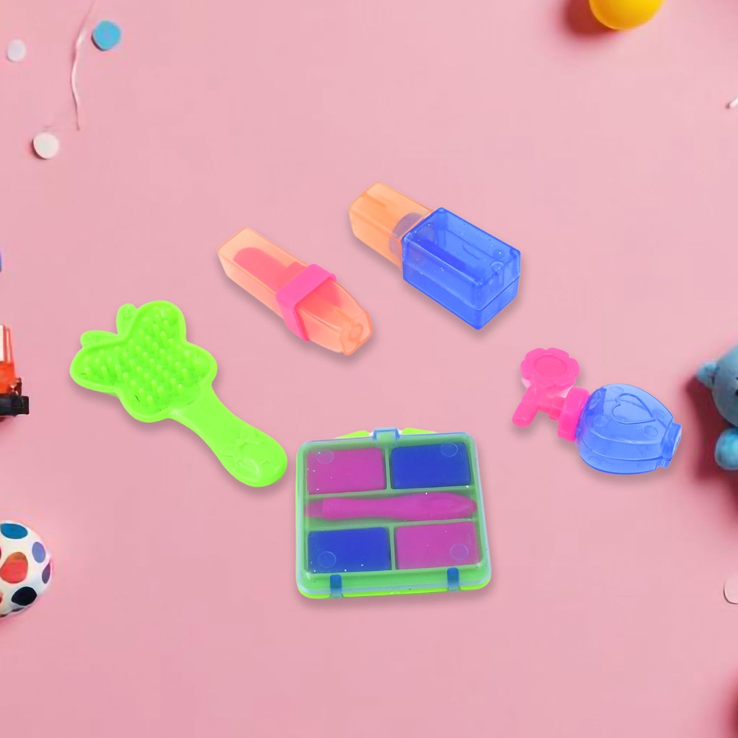 Child's hands interacting with the safe and durable pretend makeup toys.