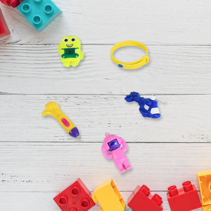 Colorful Kids Toy Combo with a soldier, rattle, and other toys, presented in a traditional Potli bag.