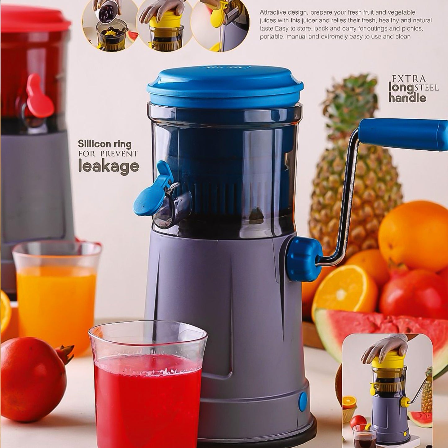 Juicer close-up with silicone ring to prevent juice leakage