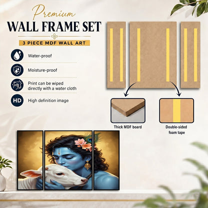 Religious cow Krishna wall art framed for home decoration