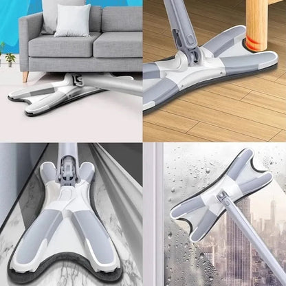A user effortlessly cleaning a wide floor area with the easy squeeze flat mop.
