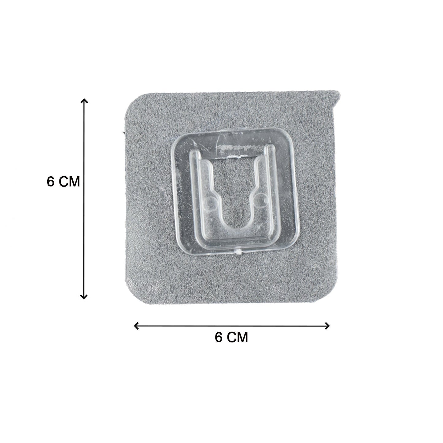 Multiple self-adhesive transparent hooks neatly organized on a surface.