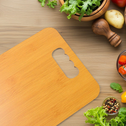 Front view of durable wooden chopping board ready for kitchen use