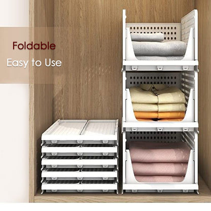 Practical 3-layer clothes organizer, foldable and stackable for maximizing wardrobe space.