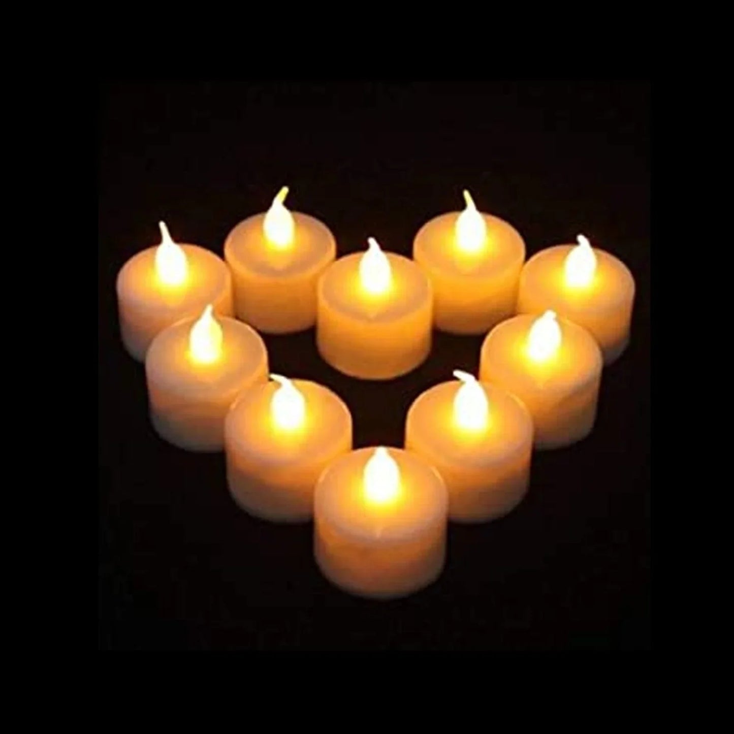 White flameless LED tealight candles scattered for party and wedding decor.
