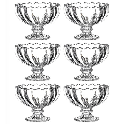 Set of glass ice cream bowls presented in a stylish printed gift box, ideal for gifting.