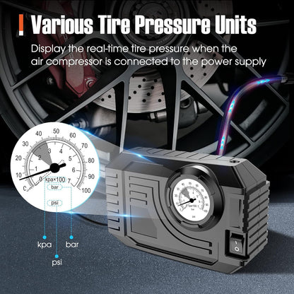 Using the portable air compressor to inflate a bicycle tire effortlessly.