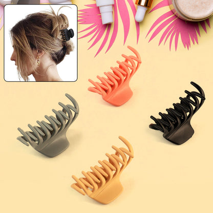 Matte hair claw clip securing hair in place