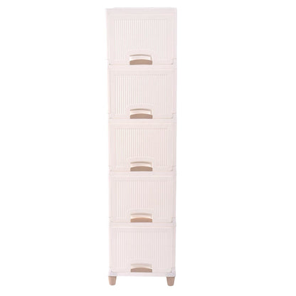 Stacked plastic storage drawers ideal for toys and clothes organization