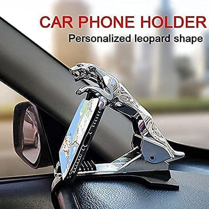 Driver's perspective of the leopard car phone holder providing clear visibility.