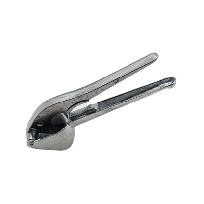Easy-to-clean aluminum garlic press, suitable for dishwasher use.