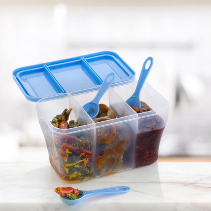 Durable 750ml square plastic container, versatile for various household storage needs.